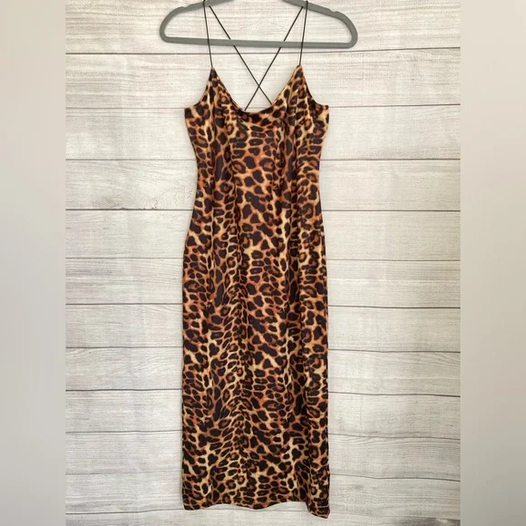 CBR | NWT Chic /Boutique /Rose Leopard Spaghetti Strap Bodycon Dress - Picture 6 of 7
